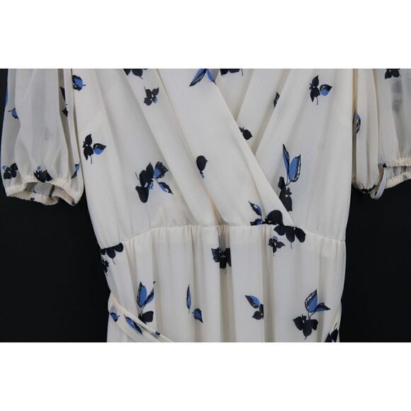 LAUREN RALPH LAUREN BLACK LABEL DRESS BLUE FLORAL SURPLICE TIE WAIST SIZE 8 - Picture 3 of 9